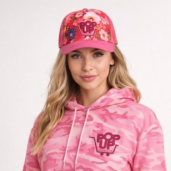 Popupprenuers Hot pink floral Trucker Hat - Picture 2 of 6